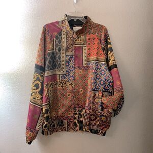 URBAN Outfitters satin bomber jacket scarf print zip front elastic waist men L